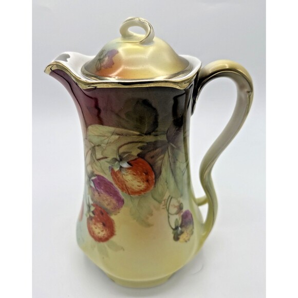 Vintage Jaeger & Co Strawberries Bavaria Hand Painted Porcelain Tea Pot Signed - Picture 8 of 16